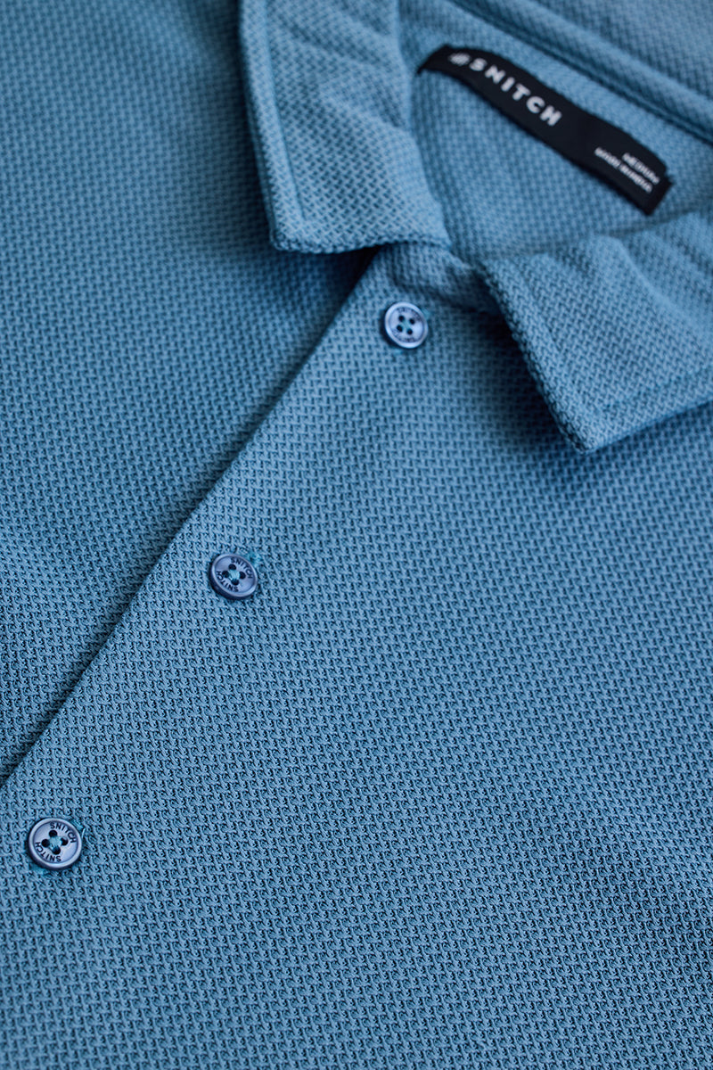 Blue Textured Polo T-Shirt