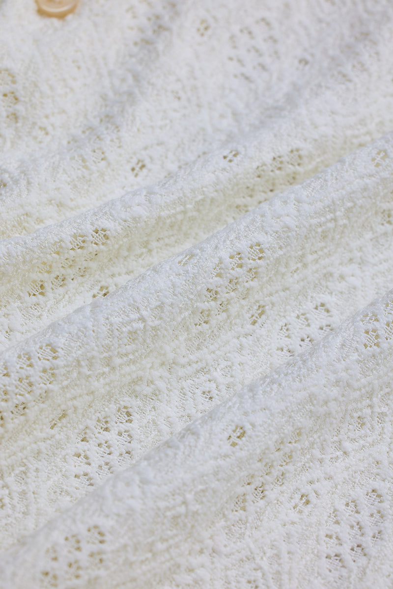 White Self-Design Crochet Shirt