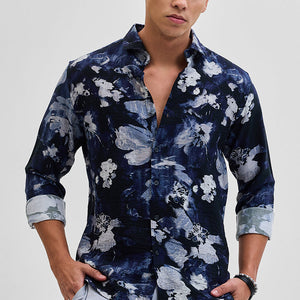 Navy Textured Abstract Shirt
