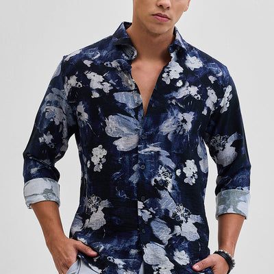 Navy Textured Abstract Shirt
