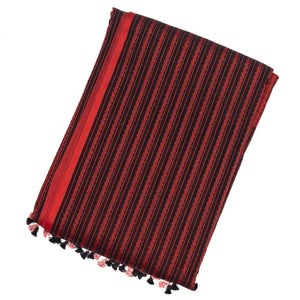 Black Handloom Bengal Cotton Saree With Red Stripes