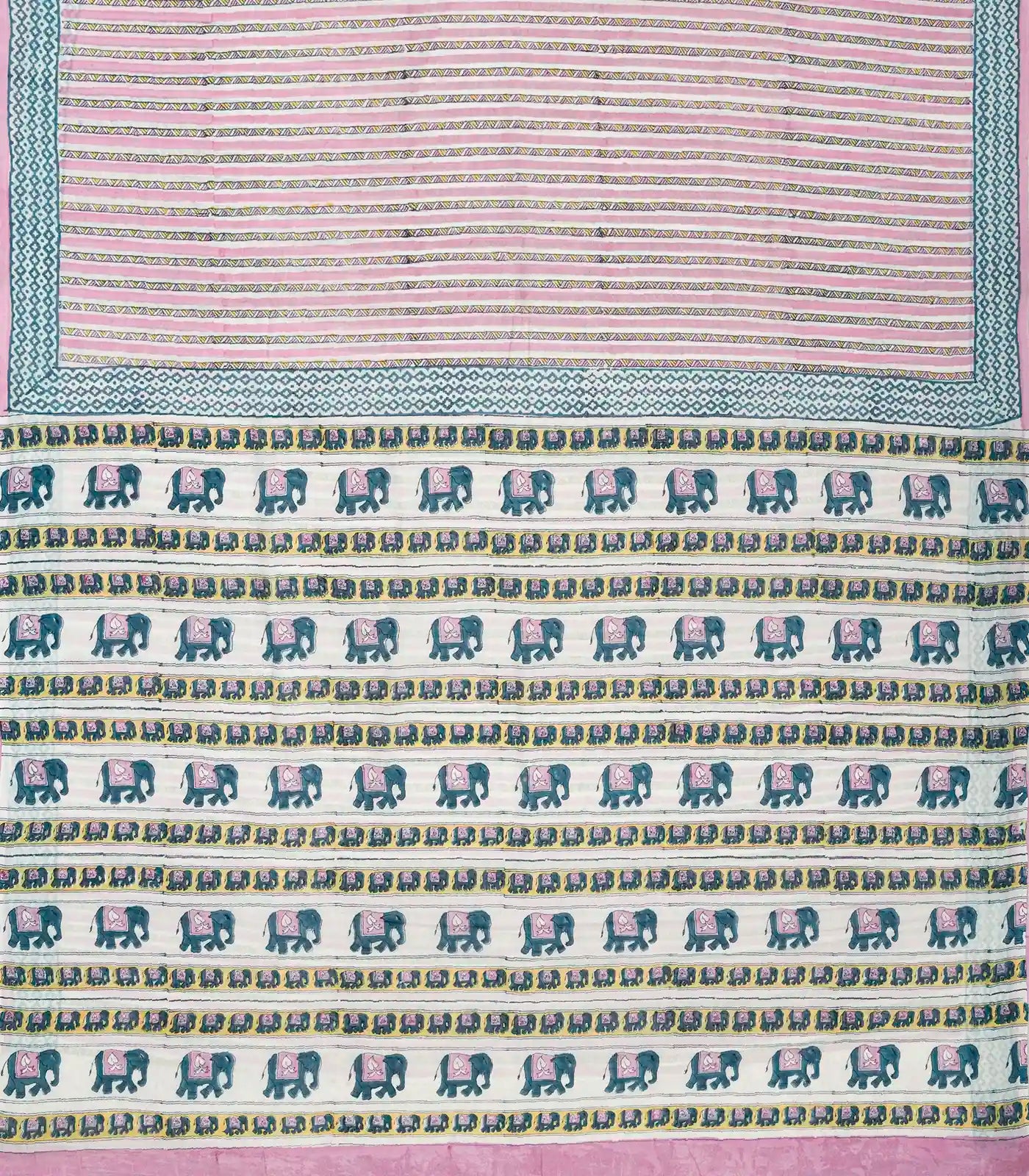 Pink Woven Jaipur Cotton Saree Printed With Stripes