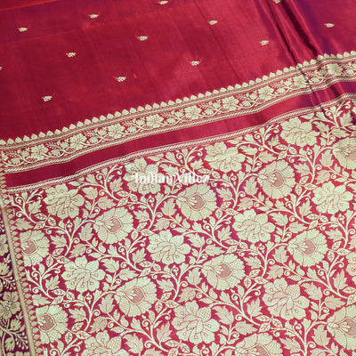Red Violet Dual Tone Floral Katan Silk Banarasi Saree