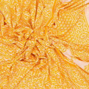 Yellow Woven Jaipur Cotton Saree Printed With White Tribal Motifs