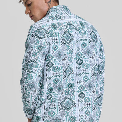 Green Geometric Corduroy Jacket