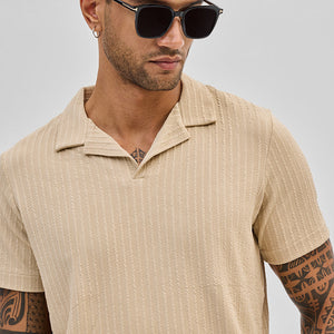 Beige Textured Cuban T-Shirt