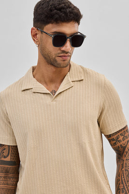 Beige Textured Cuban T-Shirt
