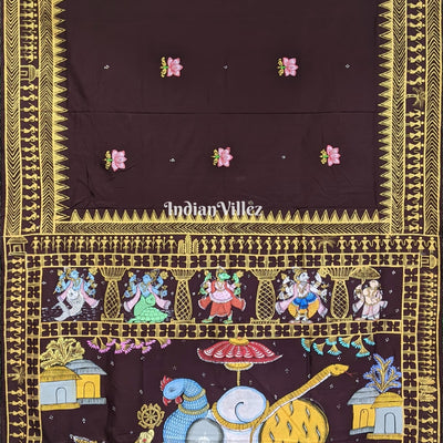 Arjuna Bows to Navagunjara Pure Hand-Painted Pattachitra Saree