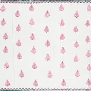 White Woven Jaipur Cotton Saree Printed With Pink Flower  Motifs