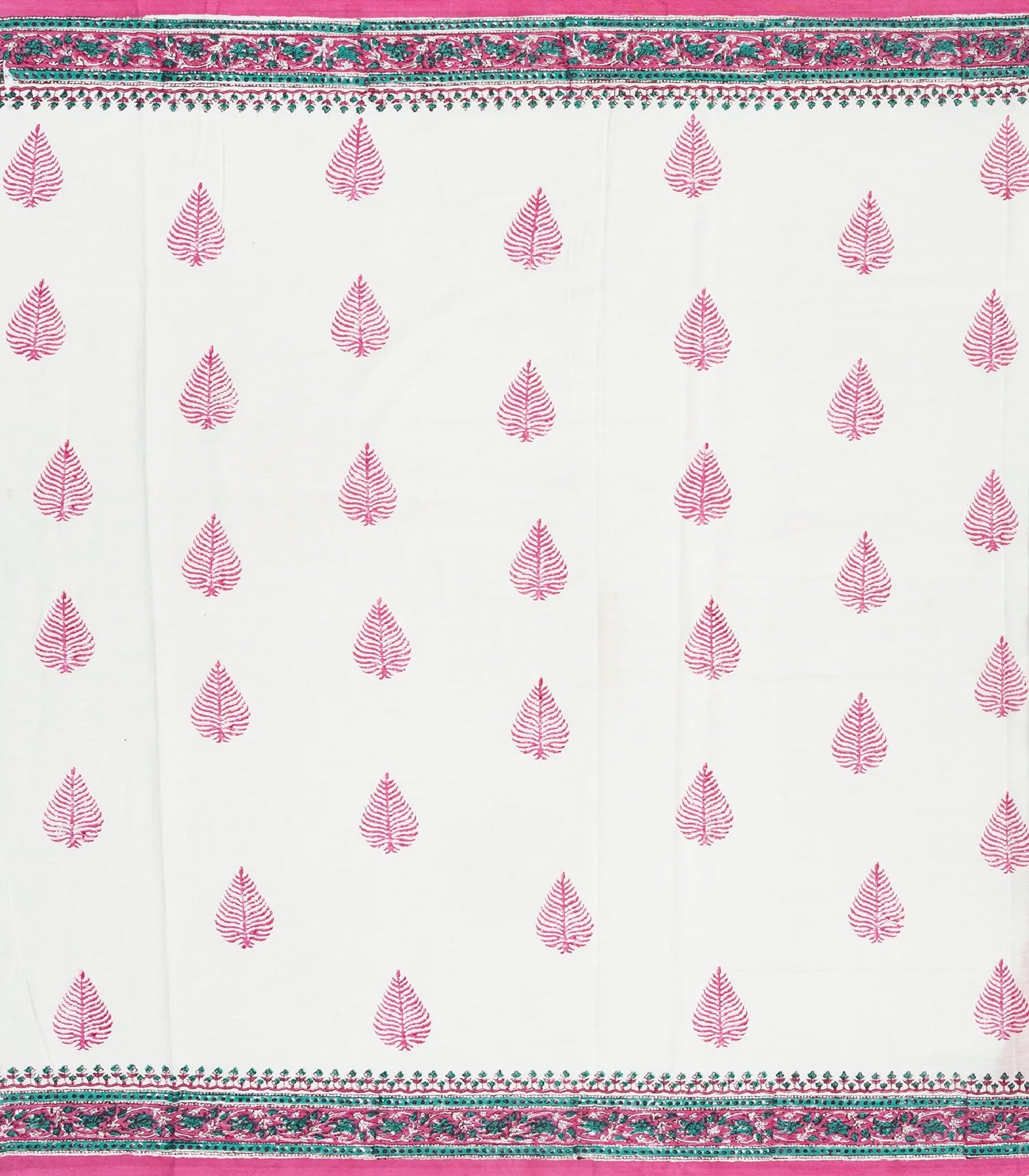 White Woven Jaipur Cotton Saree Printed With Pink Flower  Motifs