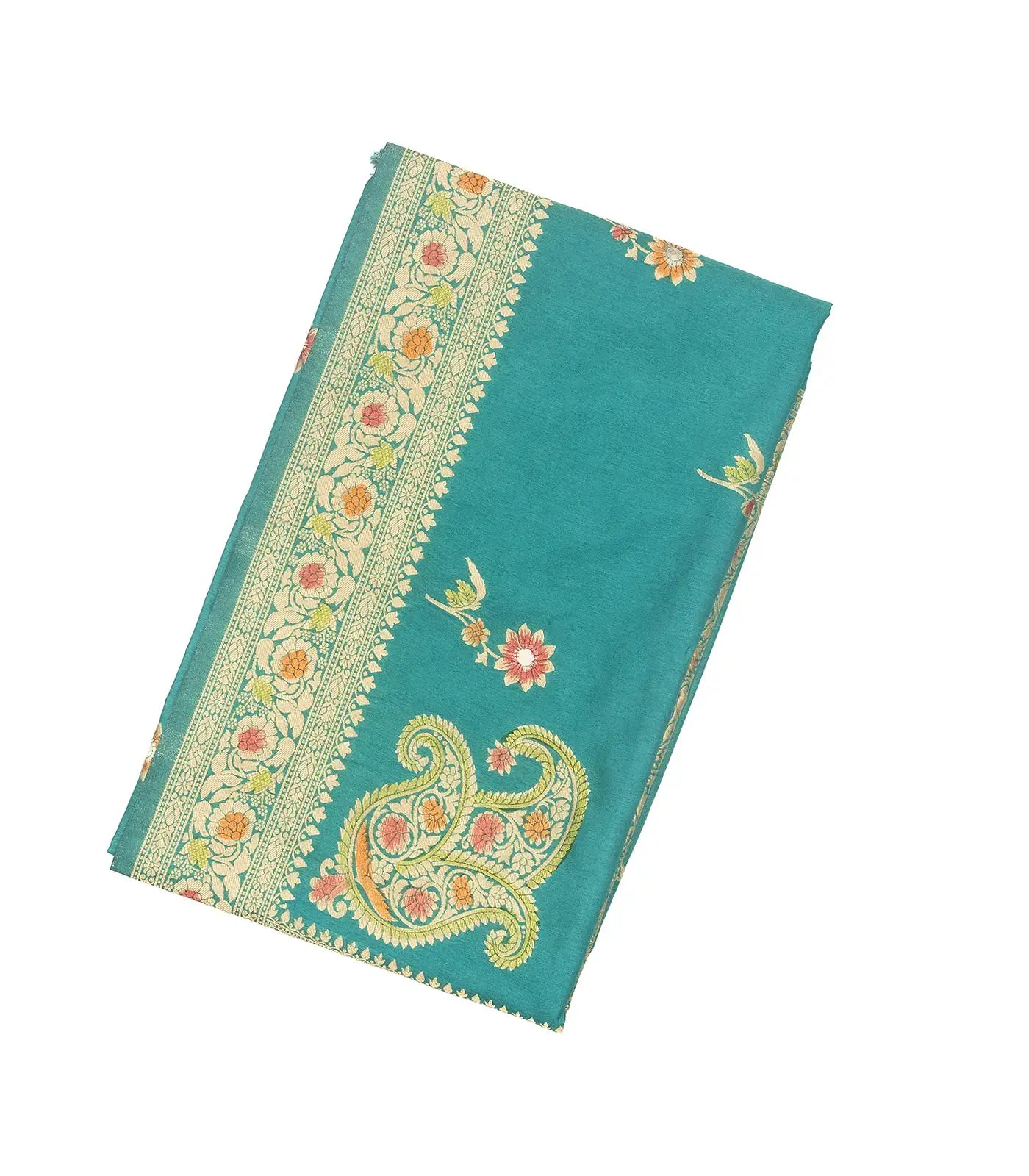 Cyan Woven Blended Dupion Saree With Konia Butta Motifs