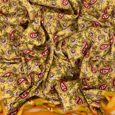 Yellow Handloom Chanderi Cotton Saree With Printed Mango Motifs