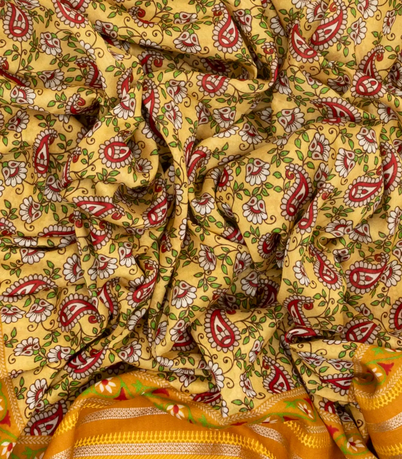 Yellow Handloom Chanderi Cotton Saree With Printed Mango Motifs