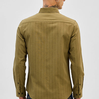 Olive Slim Fit Stripes Shirt
