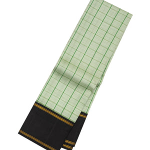 Shadow Green Handloom Kanchipuram Korvai Silk Saree With Checks