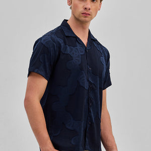 Navy Textured Box Fit Shirt