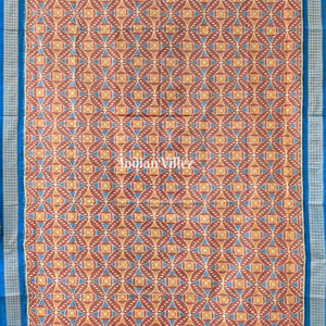 Caramel Brown Pure Sambalpuri Ikat Silk Pastel Saree