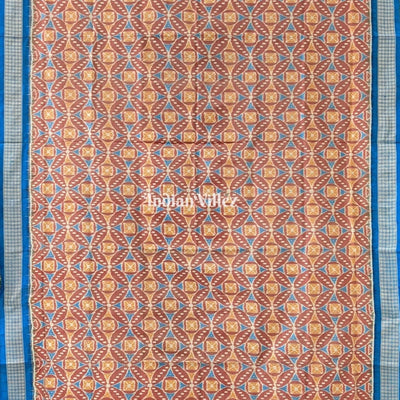 Caramel Brown Pure Sambalpuri Ikat Silk Pastel Saree
