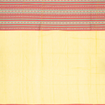 Lemon Yellow Handloom Bengal Cotton Saree With Contrast Border