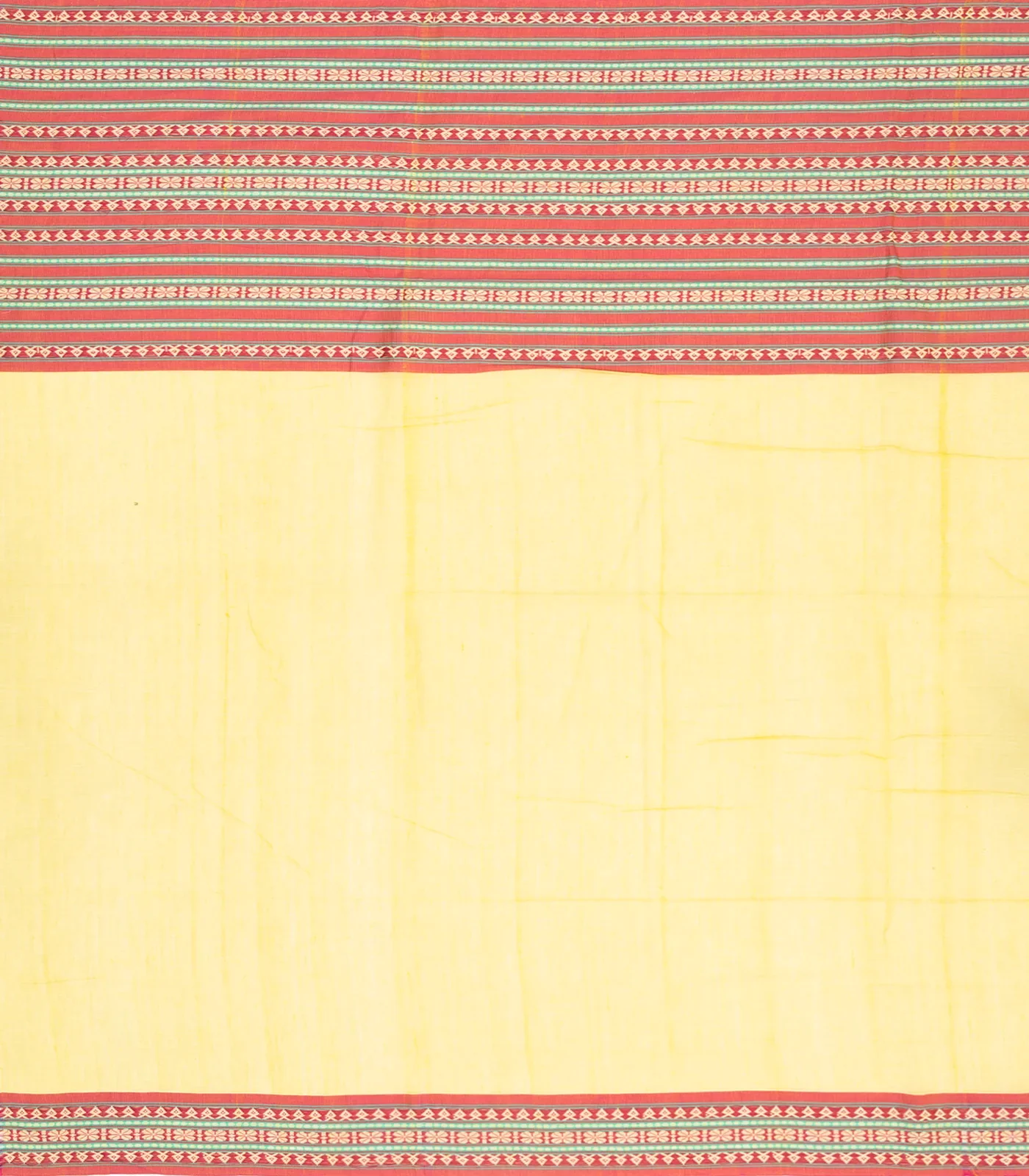 Lemon Yellow Handloom Bengal Cotton Saree With Contrast Border