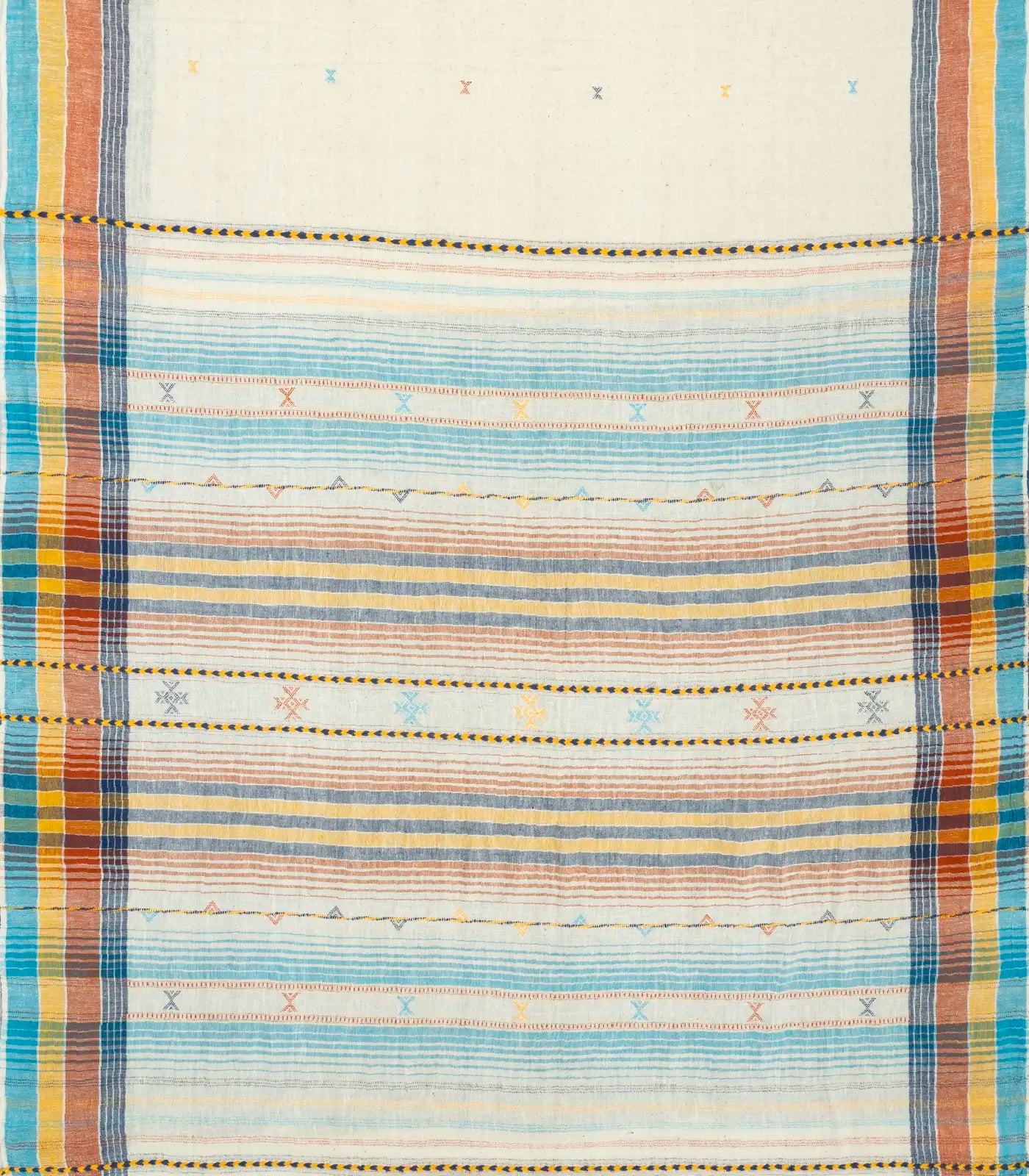 Off White Handloom Bhujodi Cotton Saree With Cross Buttas