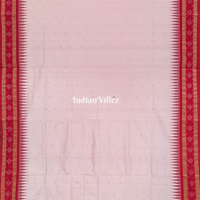 Pinkish White Border Pasapali Sambalpuri Silk Saree with Tissue Anchal