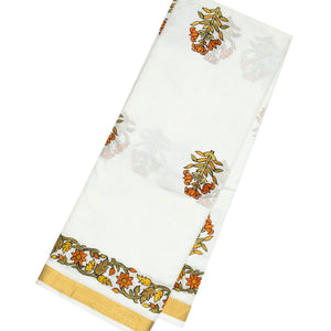 White Handwoven Silk Saree With Hand painted Meena Floral Motifs