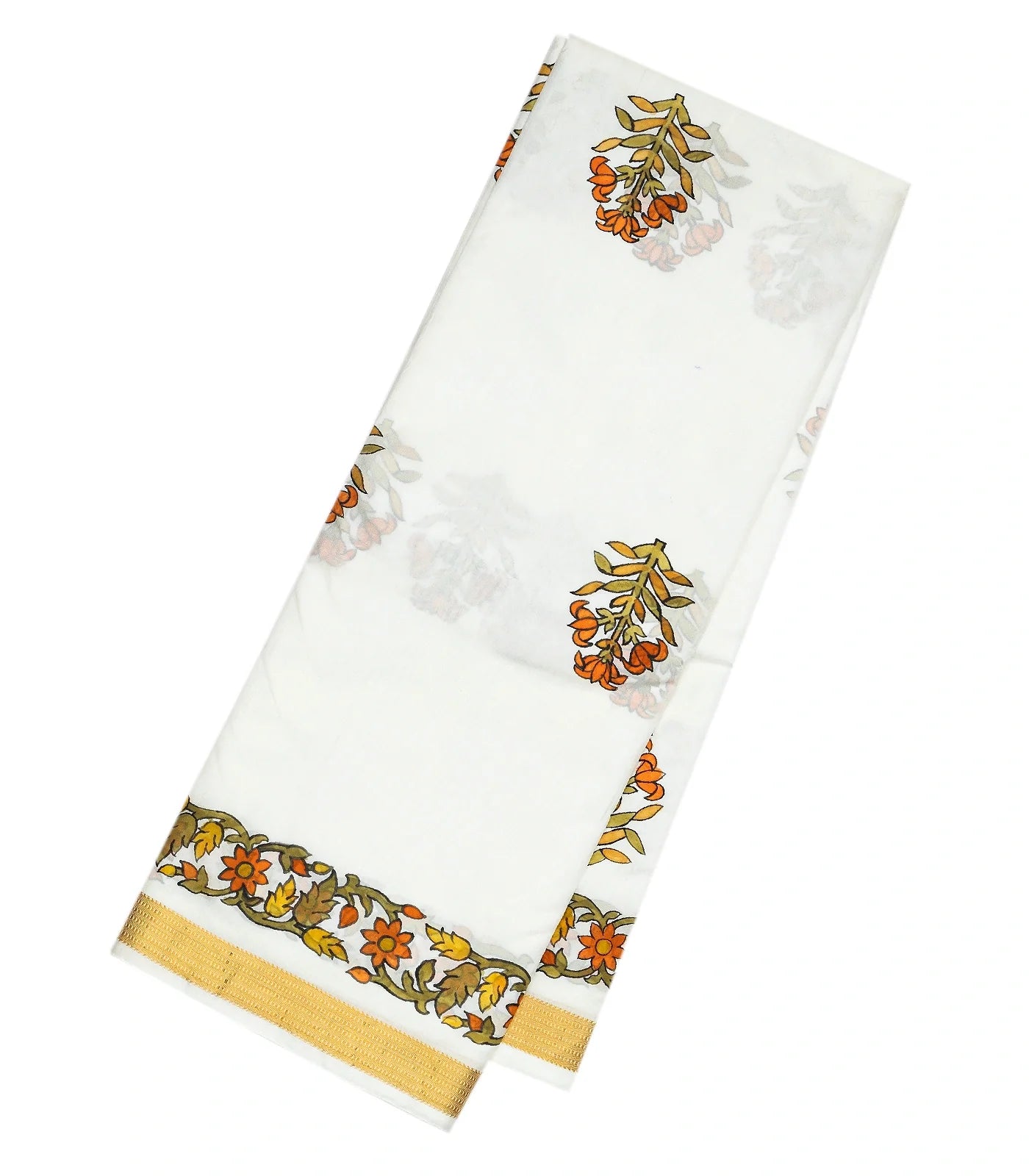 White Handwoven Silk Saree With Hand painted Meena Floral Motifs