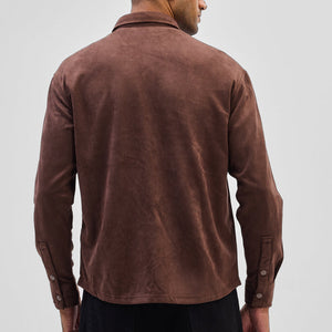 Brown Suede Snap Button Overshirt