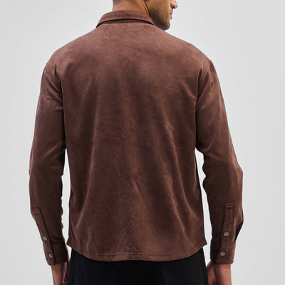 Brown Suede Snap Button Overshirt