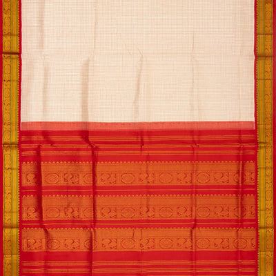 White Handloom Silk Cotton Saree With Checks