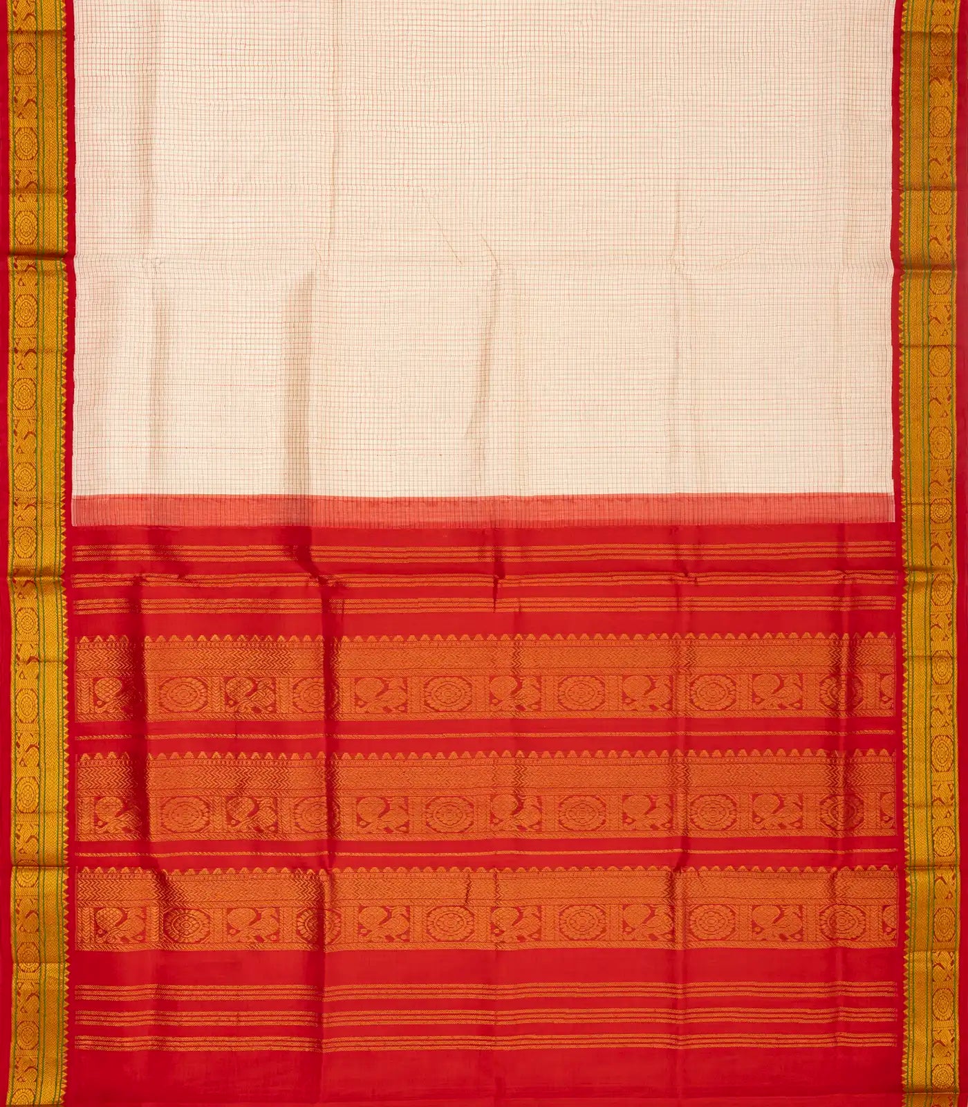 White Handloom Silk Cotton Saree With Checks