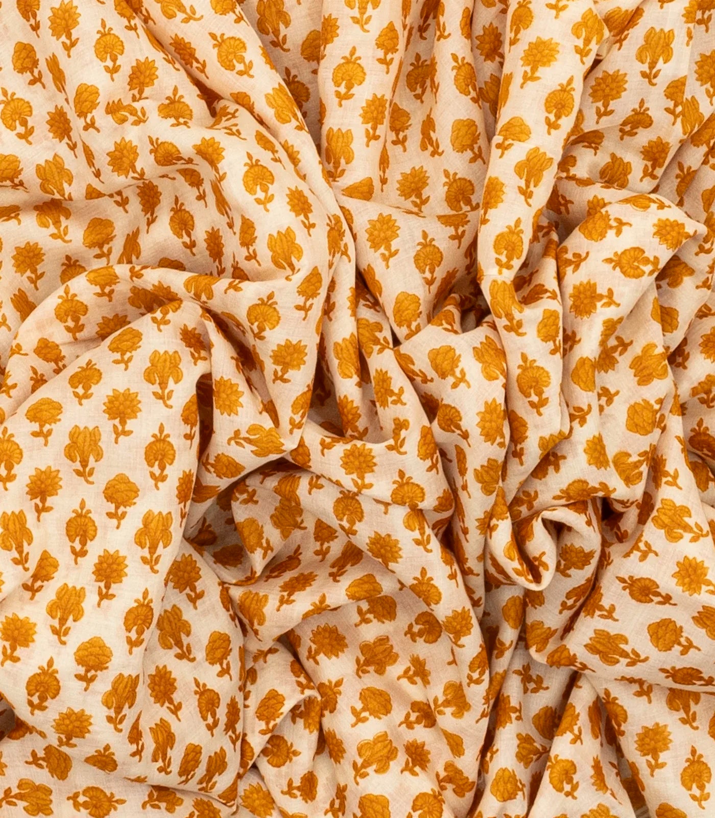 Taupe Handloom Chanderi Cotton Saree With Printed Mustard Floral Motifs