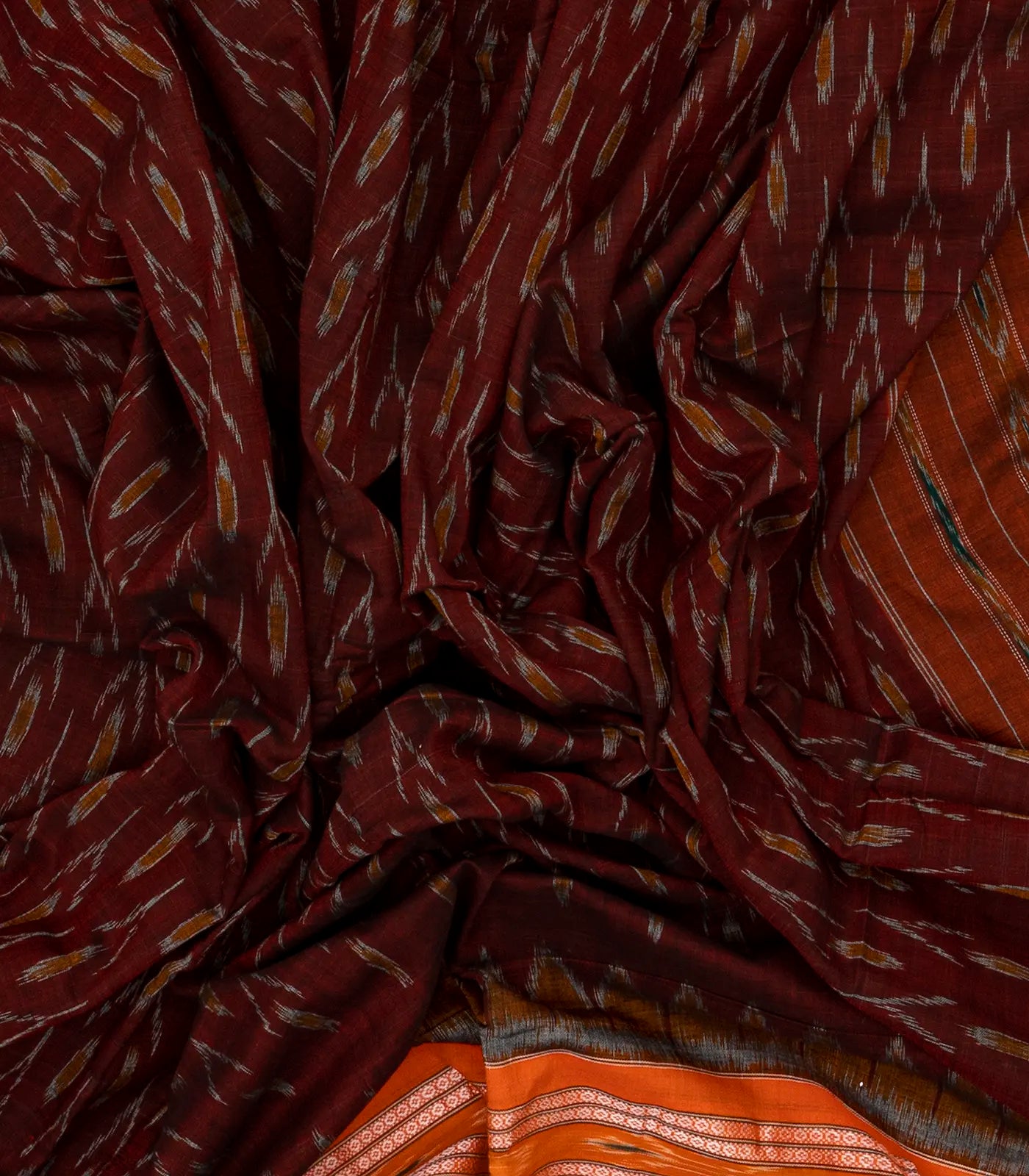 Maroon Orissa Cotton Saree With Tie & Dye Floral Motifs