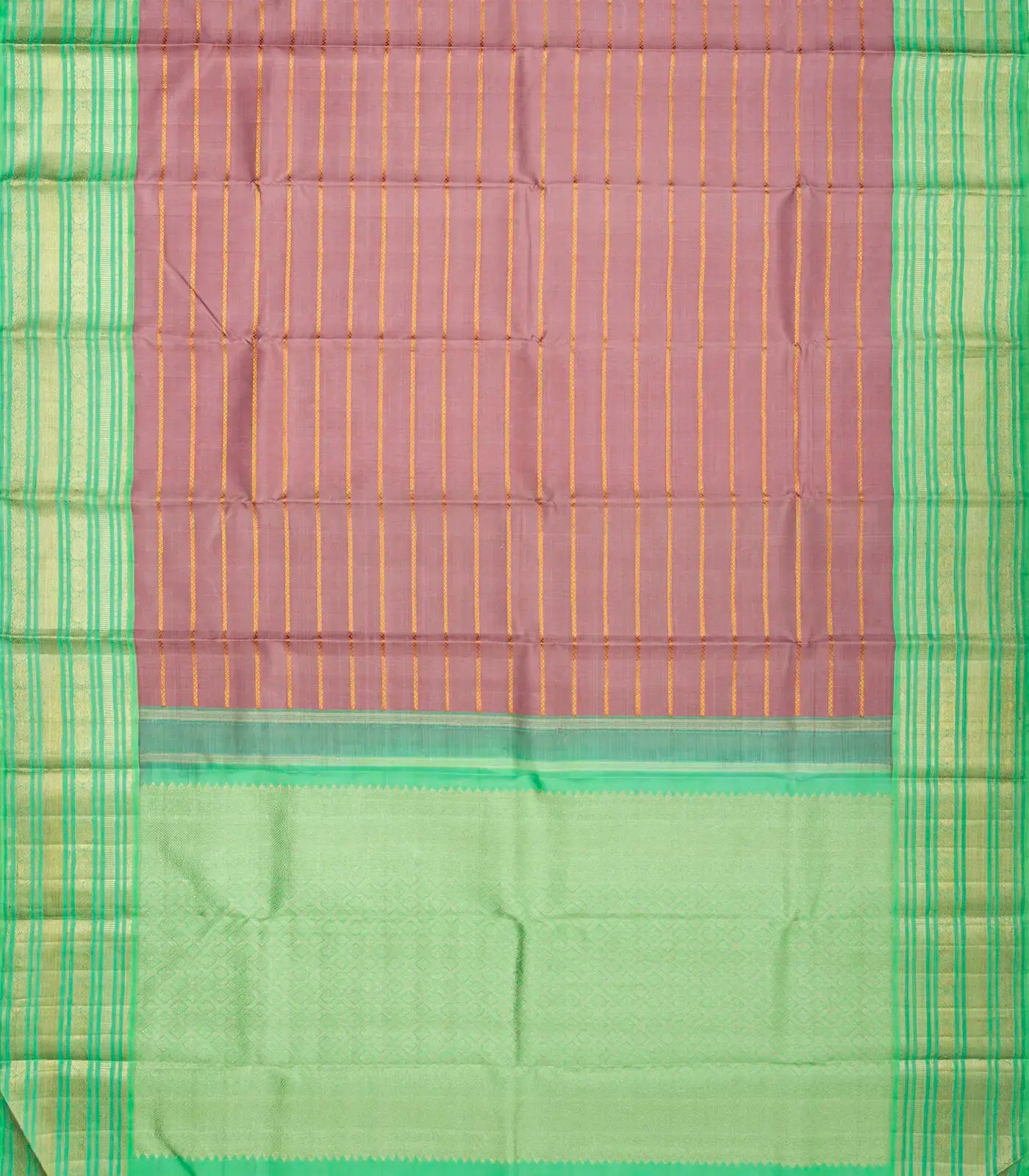 Dusty Pink Handloom Kanchipuram Korvai Silk Saree With Zari Stripes