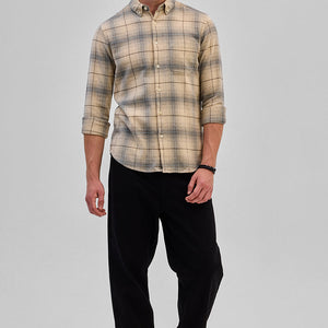 Beige Checks Slim Fit Shirt