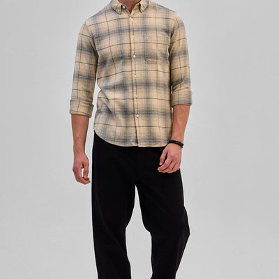Beige Checks Slim Fit Shirt