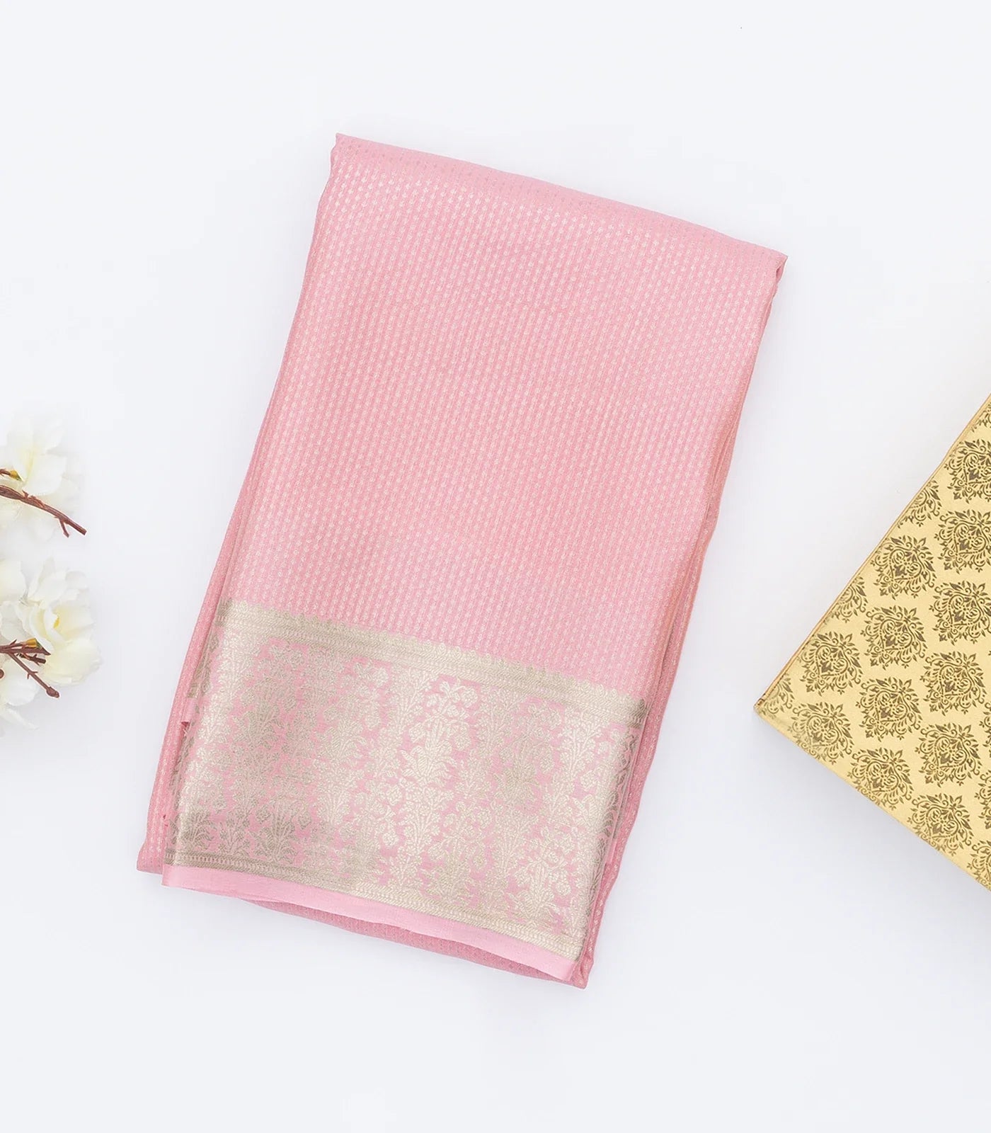 Baby Pink Mysore Crepe Silk Saree With Dotted Motifs
