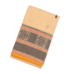 Cream Handloom Kanchi Cotton Saree With Mango Buttas