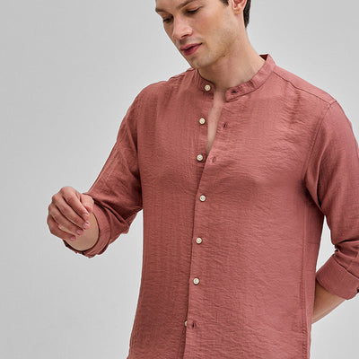 Coral Mandarin Linen Blend Shirt