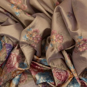 Lavender Woven Tissue Saree With Floral Print & Embroidery