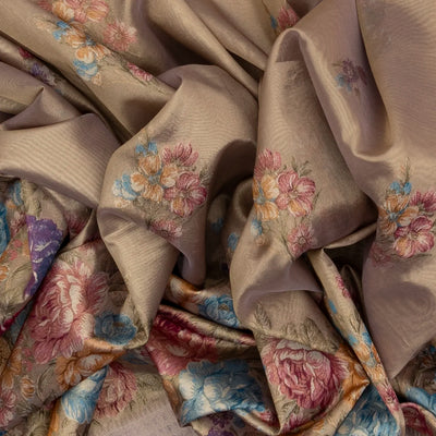 Lavender Woven Tissue Saree With Floral Print & Embroidery