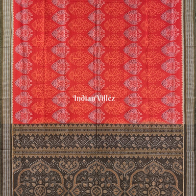 Orange Tree Theme Pure Sambalpuri Ikat Cotton Saree
