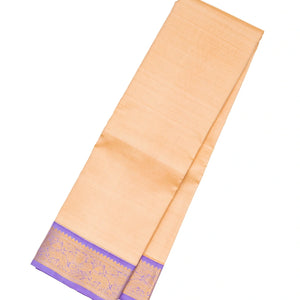 Sandal Handloom Kanchipuram Korvai Silk Saree With Lavender Border