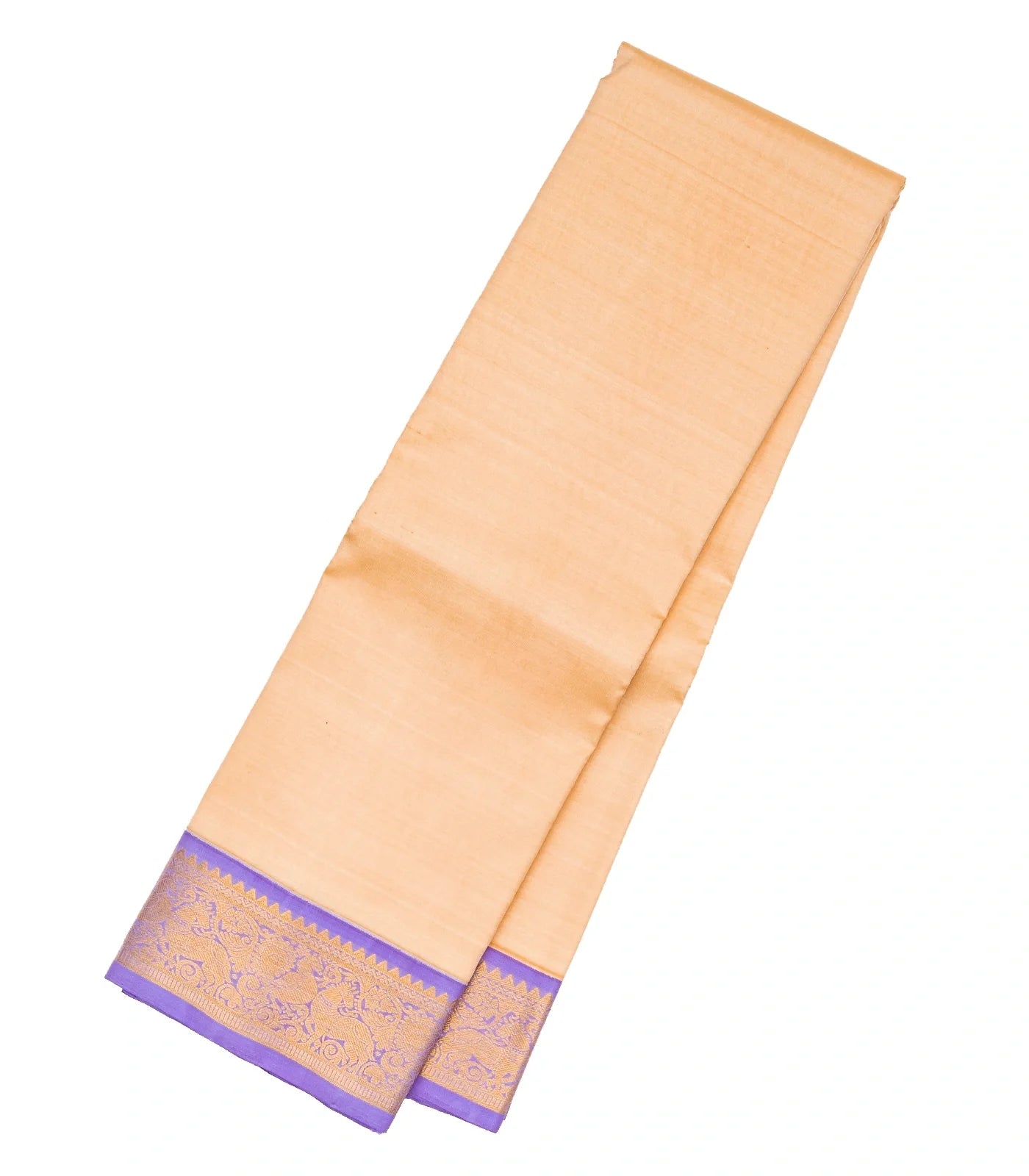 Sandal Handloom Kanchipuram Korvai Silk Saree With Lavender Border