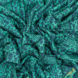 Aquamarine Printed Crepe Silk Saree With Floral Motifs