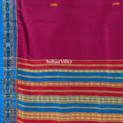 Wine Fish Butta Design Odisha Ikat Khandua Silk Saree