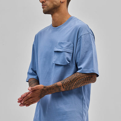 Blue Utility Pocket Oversized T-Shirt