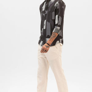 Black Abstract Mandarin Shirt