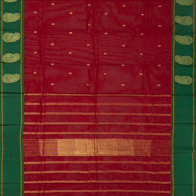 Crimson Woven Chettinad Cotton Saree With Star Buttas
